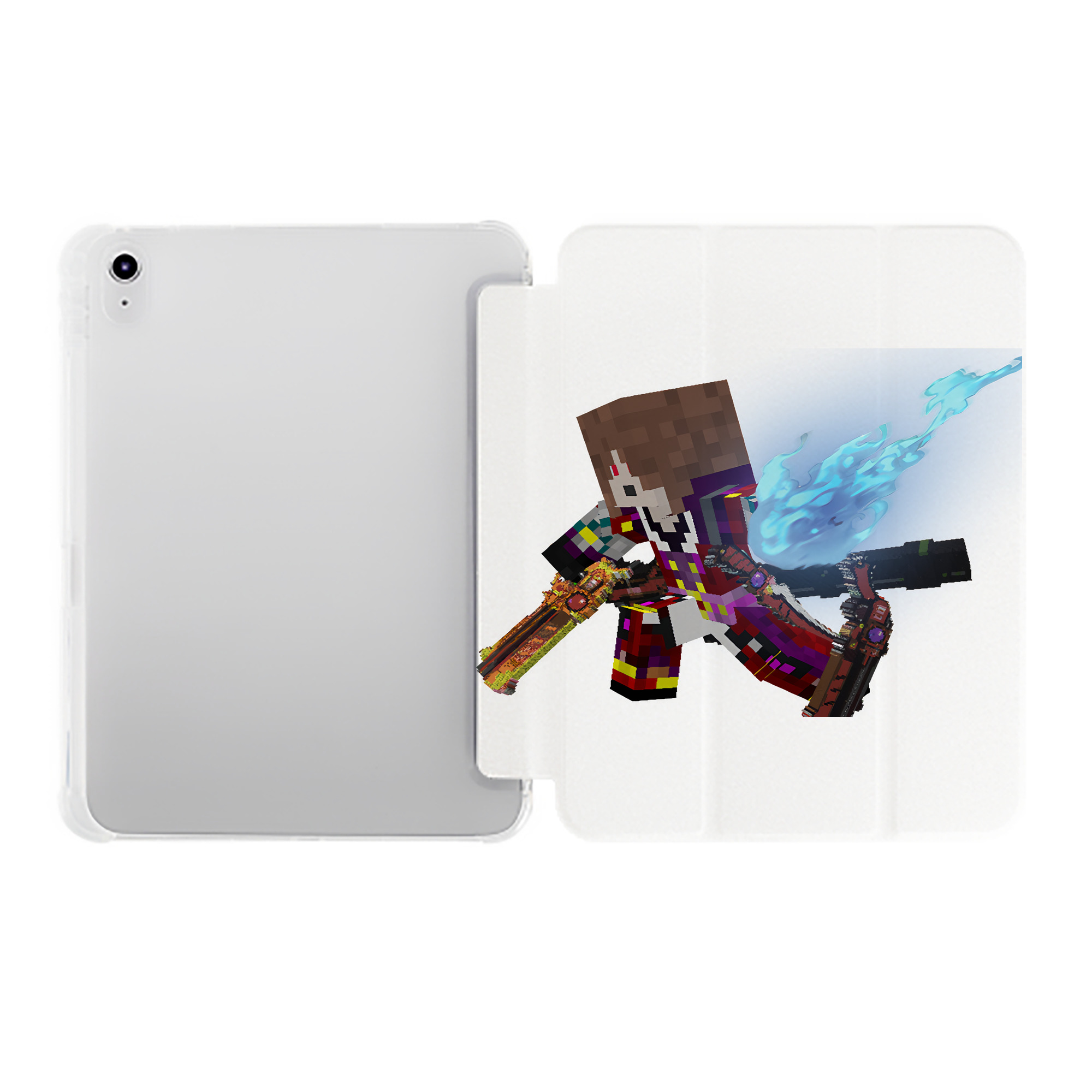 （画像用） マインクラフト ブロックの世界 Minecraft MC Block world IPad ケース ペン収納付き 三つ折りスタンド PUレザー×シリコン 対応機種9.5/10.5/10.9インチ